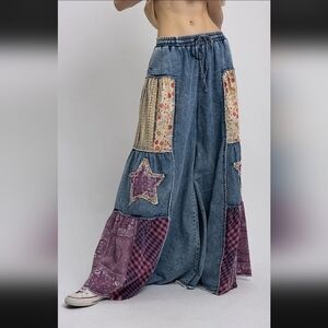 BLUE VELVET Patchwork Denim Pants Sz M NWOT